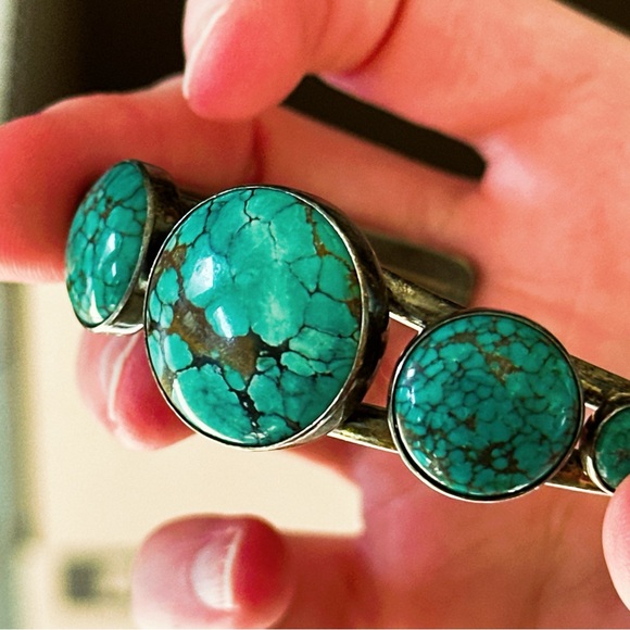 Vintage Jay King DTR Turquoise Stone Sterling Silver Desert Rose Cuff Bracelet - Picture 14 of 16